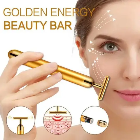 24k Gold Face Lift Roller Vibration Slimming Massager Facial Stick Facial Beauty Skin Care T Shaped Vibrating Massager