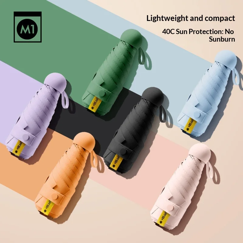 1PC Anti-UV Mini Umbrella Portable Sunny Rainy Days UV Coated with 6 Reinforced Ribs Compact Travel Umbrella