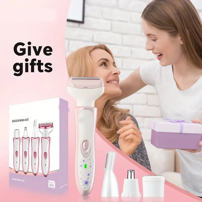 4-in-1 Electric Hair Remover Kit - USB Rechargeable Trimmer for Women & Men (Includes: Bikini Trimmer, Eyebrow Trimmer, Nasal Ha
