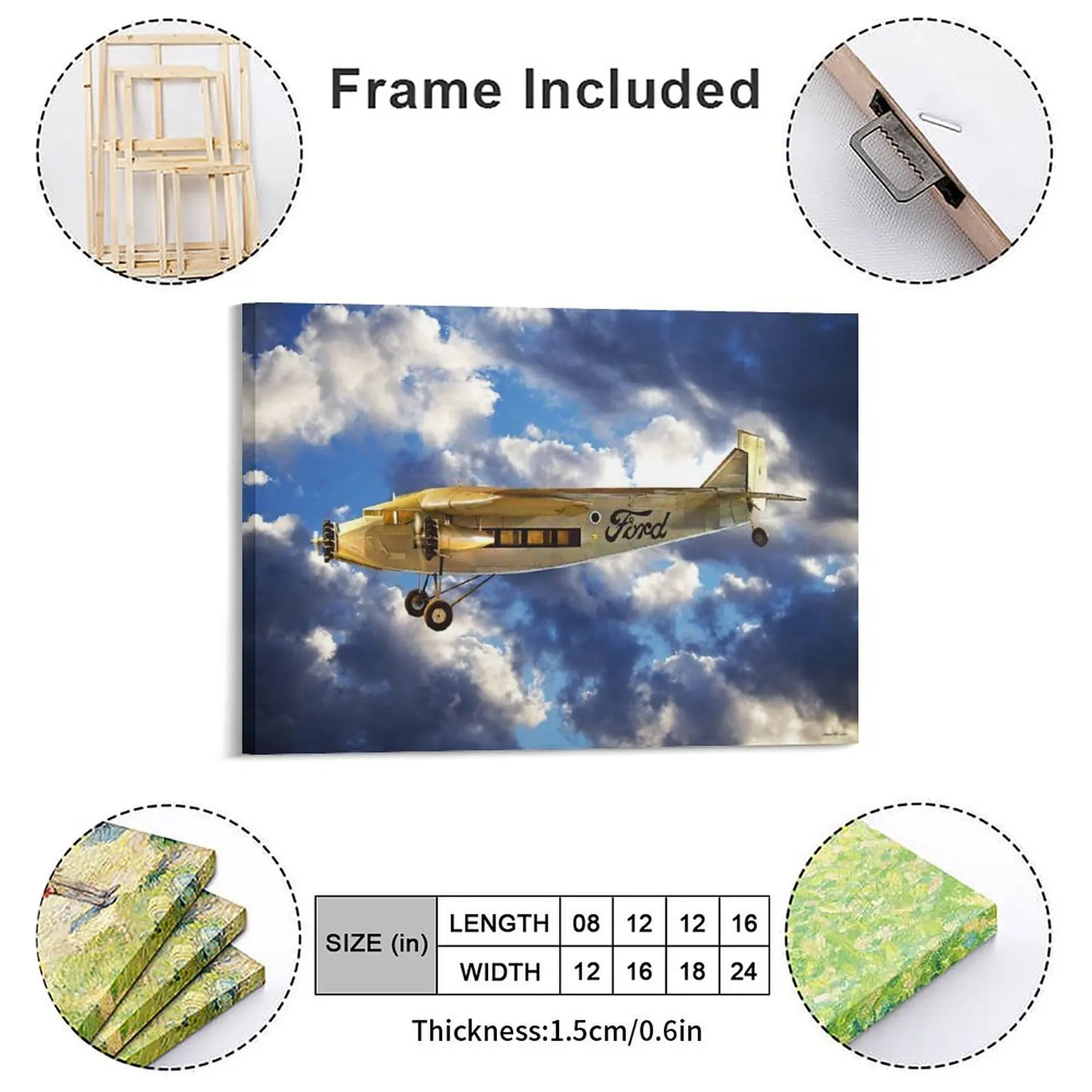 Vintage Tri Motor Cargo Plane Canvas Painting Garage Rusty Cave Pub Designs Framed Wall Paintings