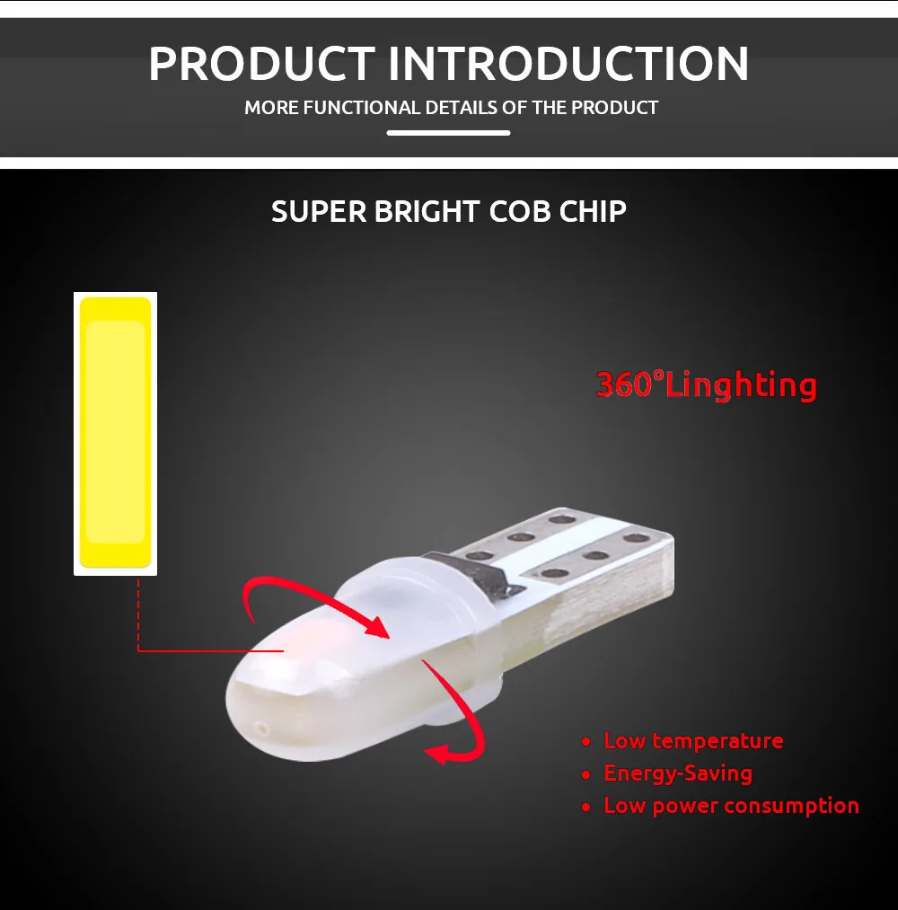 10PCS  12V DC T5 LED Auto Car Led Bulbs No Polarity Dashboard Lamp 2-3014 SMD Door License Plate Light White Red Green