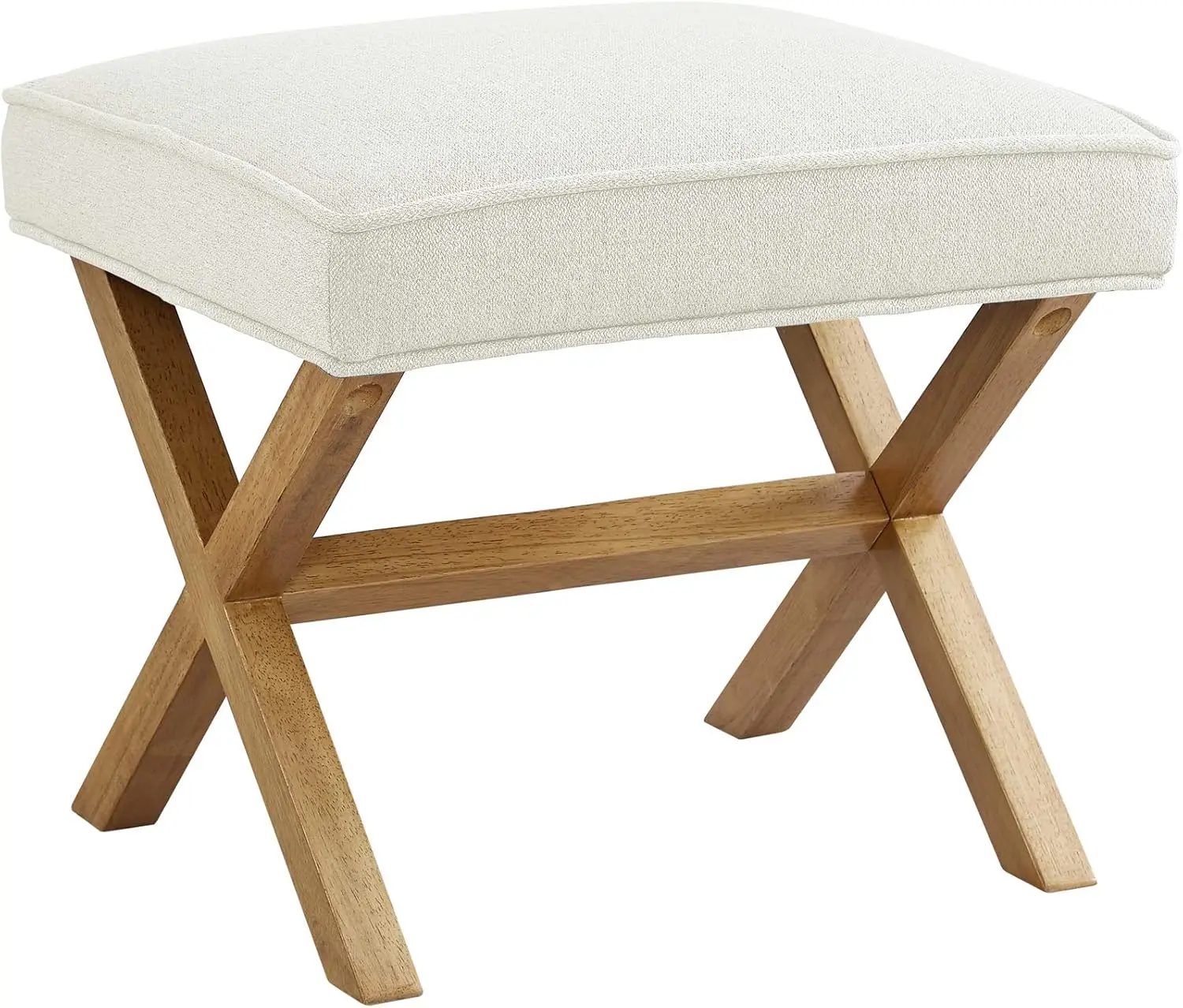 

Mid-Century Square Modern X Ottoman Chair, Linen, Ivory, 18"D x 20"W x 18"H (Previously Rivet brand)