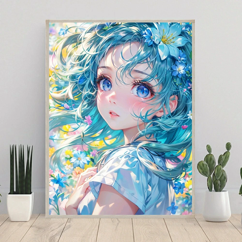 5D Diamond Painting Cartoon Girl Flower Full Diamond Mosaic Embroidery Cross Embroidery Diamond Painting Set Home Decoration