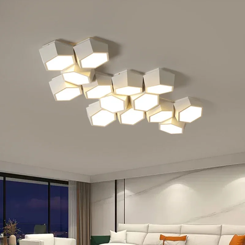 Imagem -02 - Geometria Moderna Led Combinação de Luz Teto Arte Criativa Lâmpadas Interiores para Sala Estar Quarto Preto Branco Lâmpada Montada no Teto