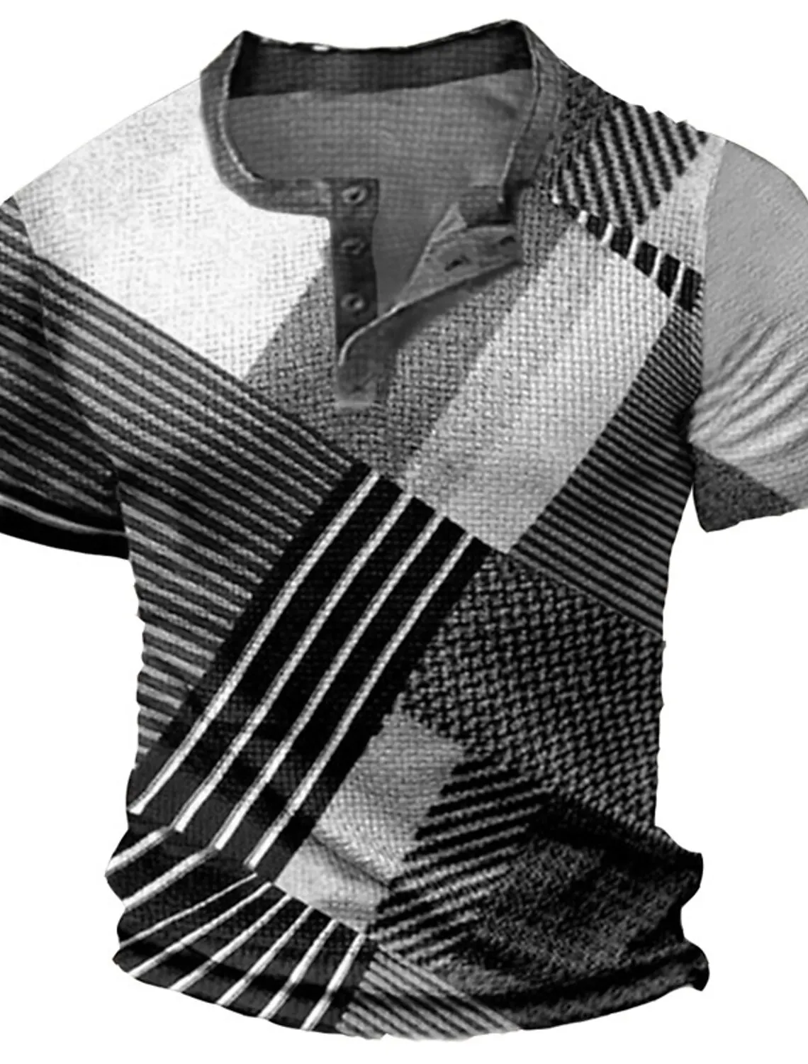 Sommer Vintage Herrenhemd mit Kreuzmuster, Kurzarm, Lässiger V-Ausschnitt, Knopfleiste, Übergroßes Herren-Patchwork-T-Shirt, Karierte Oberteile, Streetwear – Detail 6