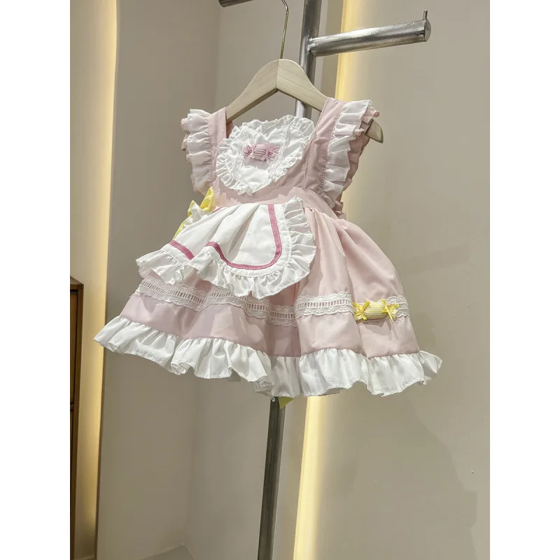 Girls Lolita Children's Tutu Dress Sleeveless Pink Princess Dress Festive Birthday Clothes Girls Party Elegant Summer Dresses 5T