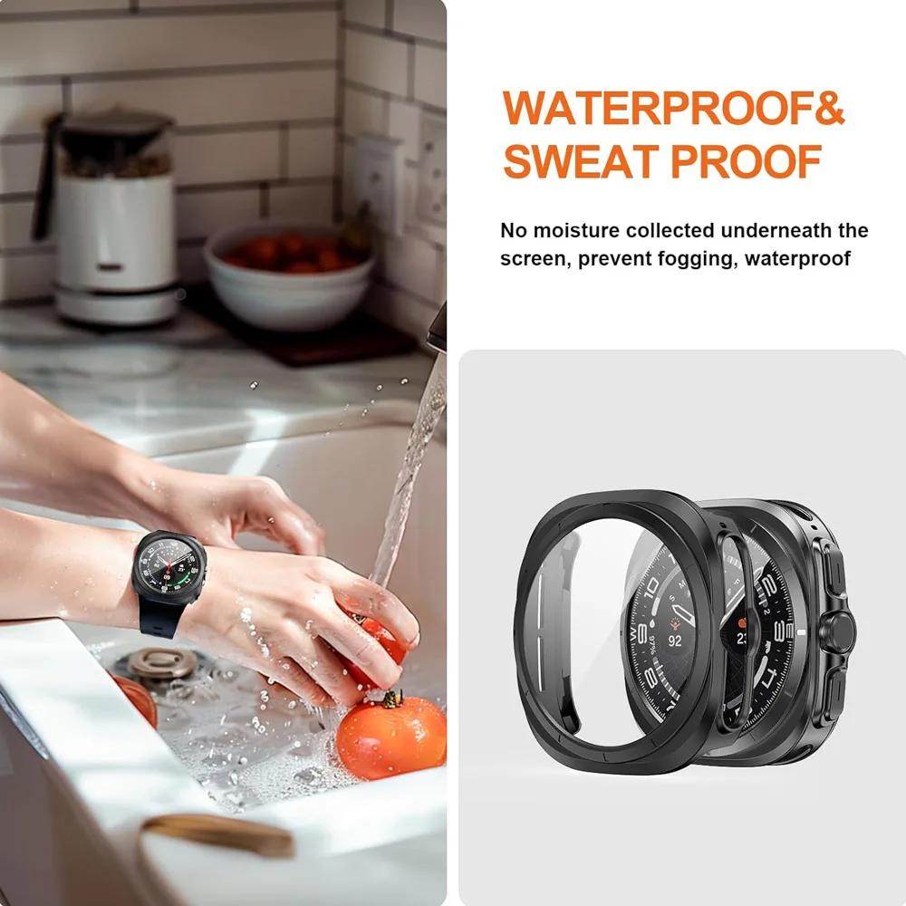 Tempered Glass+Case for Samsung Galaxy Watch 7 40mm 44mm PC Cover All-Around Protective Bumper Shell for Watch 7 Ultra 47mm