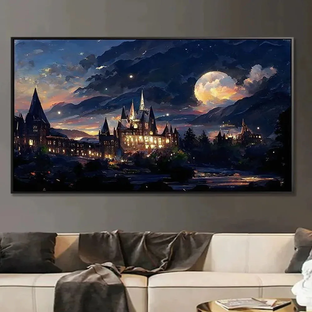 5D-Diamant-Malerei-Set zum Selbermachen, schöne Landschaftsschloss, voller Bohrer, quadratisch, rund, Diamant-Kunst, handgefertigt, magischer verträumter Sternenhimmel