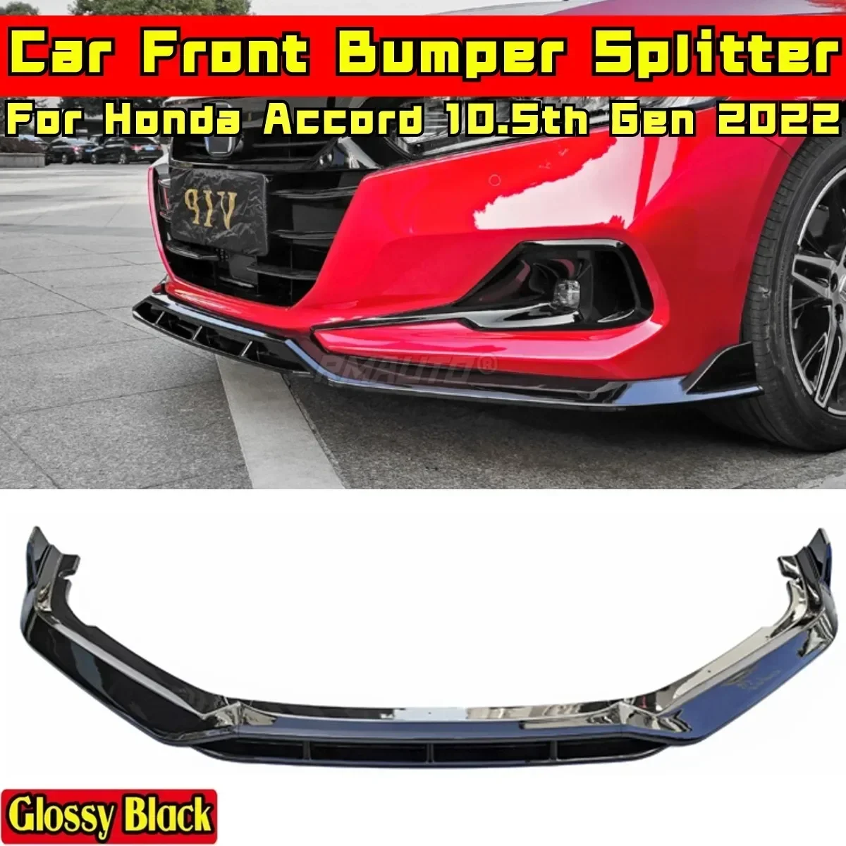 For Honda Accord 10.5th Gen 2022 Body Kit Front Bumper Lip Glossy Black Sport Style Bumper Spoiler Protector Car Accessories