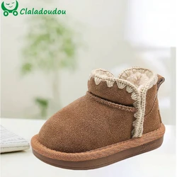 Claladoudou Suede Snow Boots For Kids Girls,Solid Camel Children Warm Winter Shoes With Thick Plush,Cute Ruffles Toddler Walkers