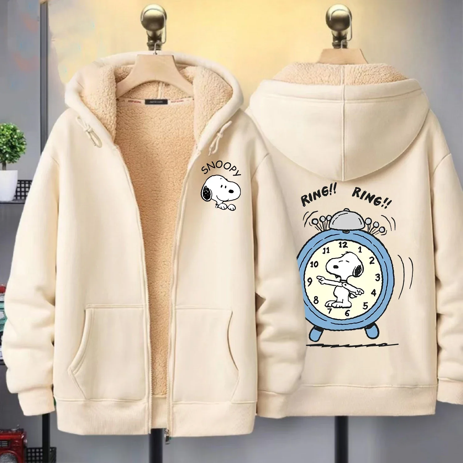 سنوبي الرمز البريدي هوديي للكبار لطيف الكرتون البلوز لطيف أنيمي الملابس الصوف معطف أزياء الشتاء الملابس الدافئة سترة هدية