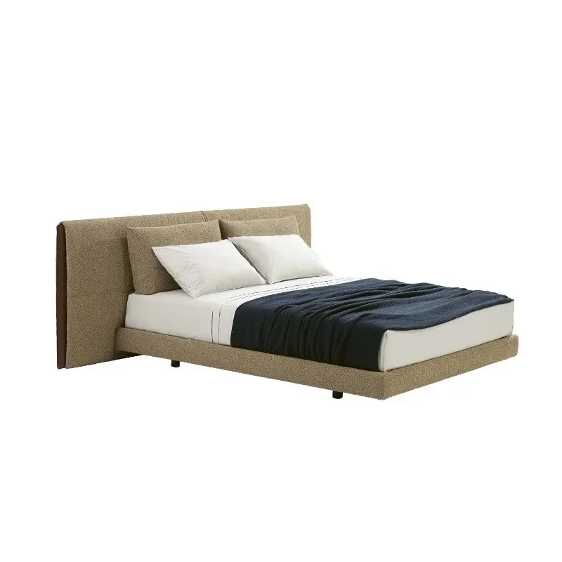 Minimal large flat high-end double bed design, light luxury master bedroom wedding bed fabric suspended bed