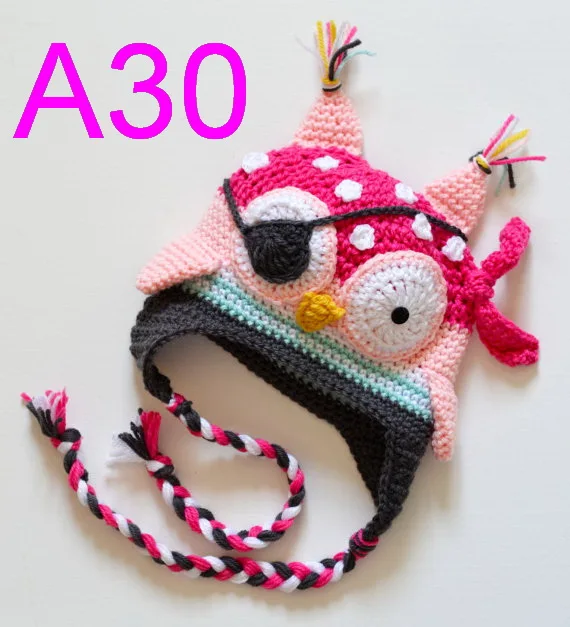 Special price -Children Pure hand-crocheted hat 100% cotton Fashion Cartoon Crochet Pirate owl girls hat baby hat