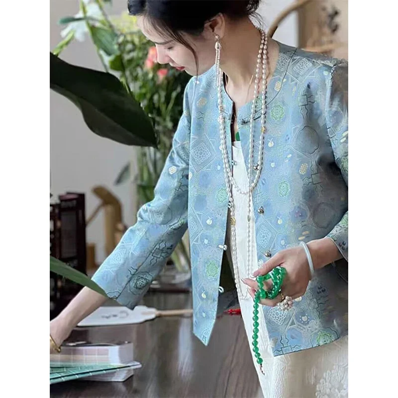 

Ele Blue New Chinese Sle Women's Jaet Autumn Winter Faionable National Trend High Quali ort Outerwear