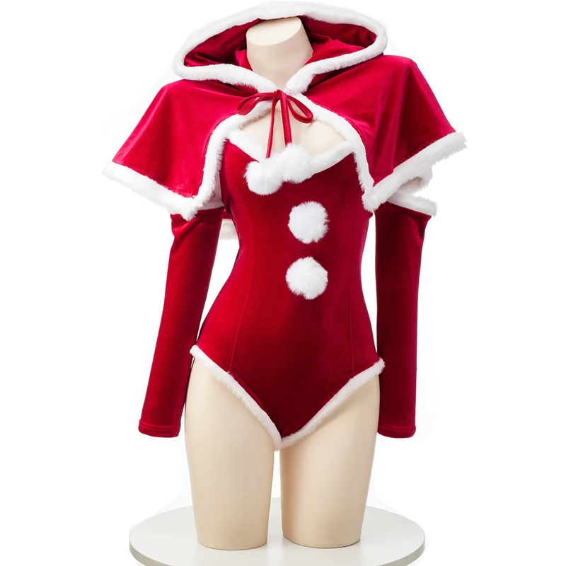 Christmas Bunny Girl costumi Cosplay donna body Sexy con mantello con cappuccio calza babbo natale uniforme camicia da notte di natale