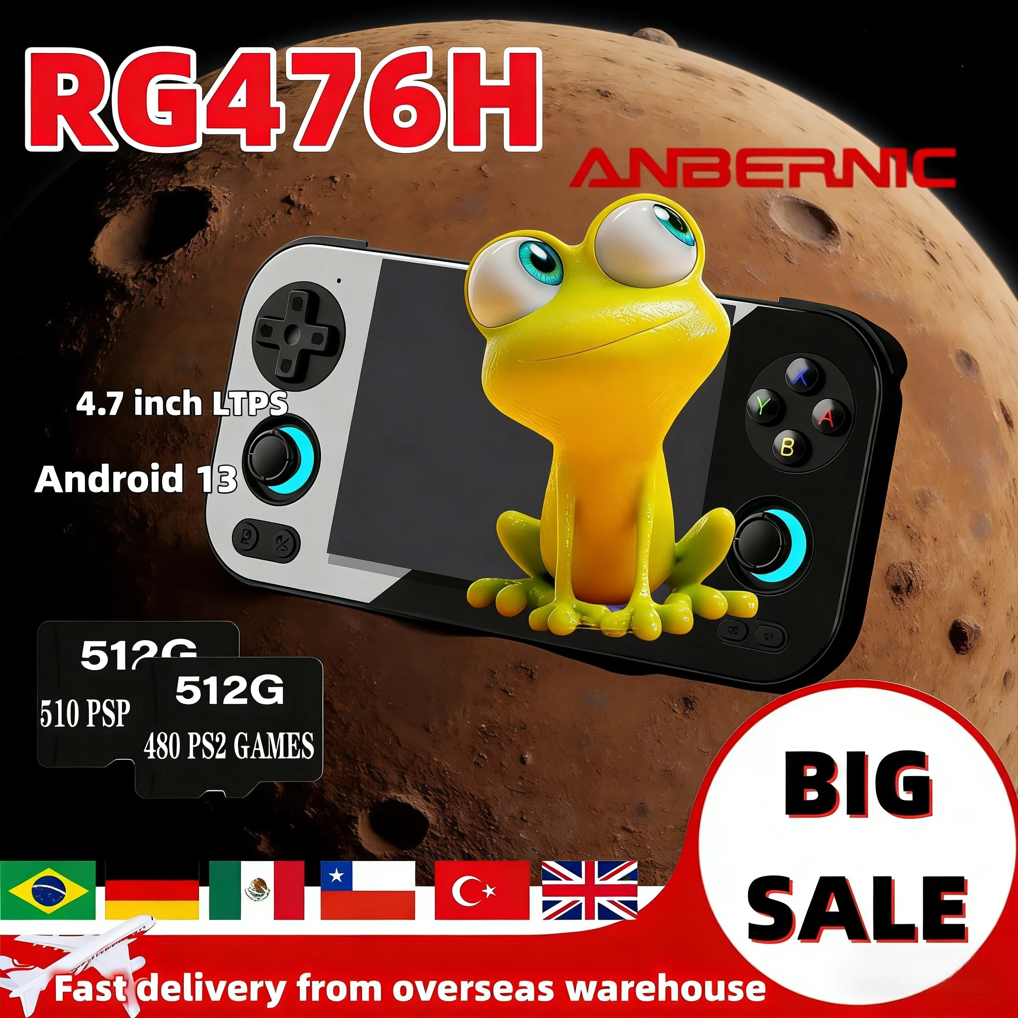 

Anbernic RG 476H RG476H Retro Handheld Game Console Video Games Player Android 13 4.7 Inch Touch Screen Unisoc T820 512G PSP PS2