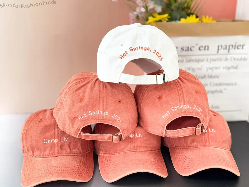 

Personalized Embroidered Camp Hat Bachelorette Bridal Party Unisex Hats Happy Camping Embroidery Hat Bridesmaid Gif