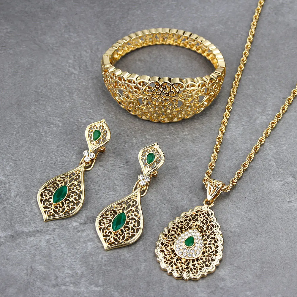 Neovisson Fashion Style Wedding Jewelry Sets Women Earring Necklace Cuff Bracelet Bangle Algeria Gold Color Bride Gift