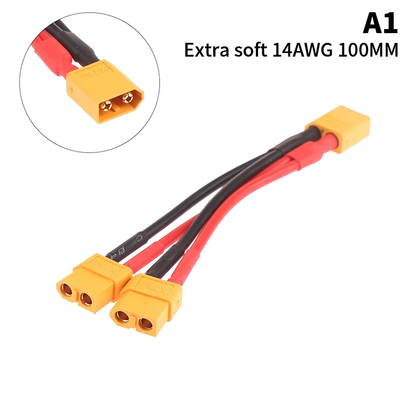 1pc XT60 Parallel Battery Connector Male/Female Cable Dual Extension Y Splitter 14AWG Silicone Wire for RC Battery Motor