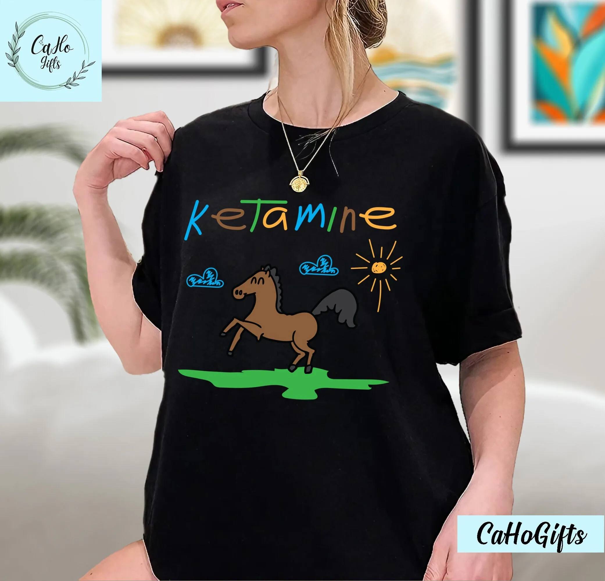 Ketamine Horse Funny Sarcasm T Shirt Child Drawing Rainbow Meme Sweat