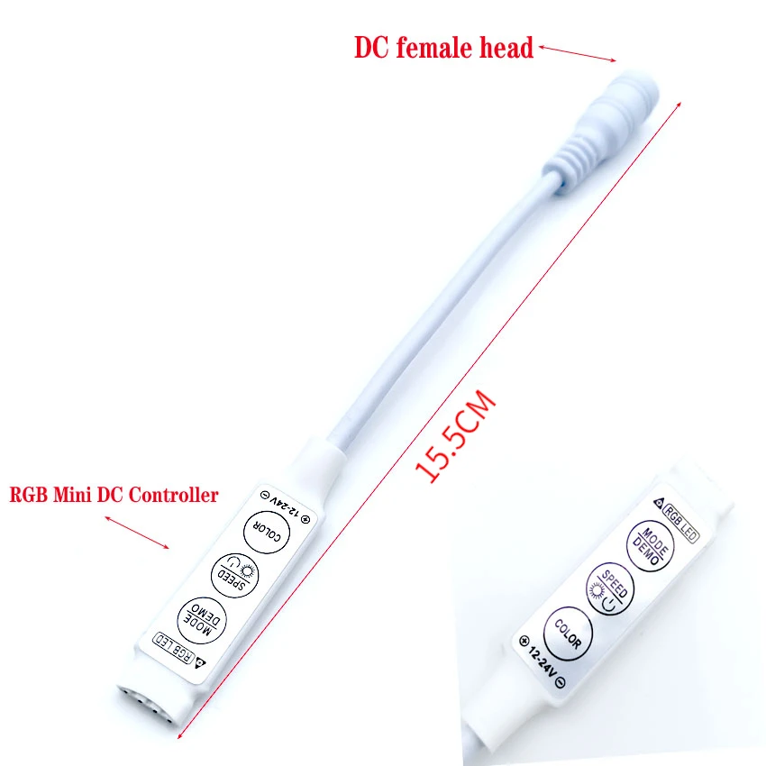 2PCS DC 12V 24V Mini 3 Keys Single Color Dimmer RGB LED Controller Brightness Dimmer Switch for LED 5050 3528 5630 Strip Light