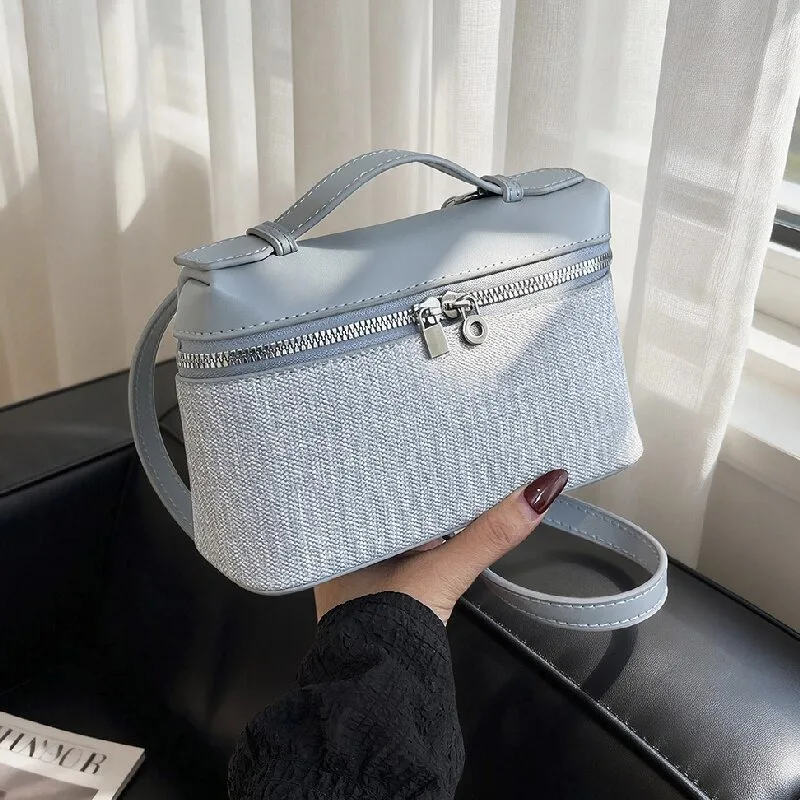 

PU Shoulder Bag Zipper Opening Unique Color Matching Design High Sense Fashion Versatile Hand Carry Messenger Bag