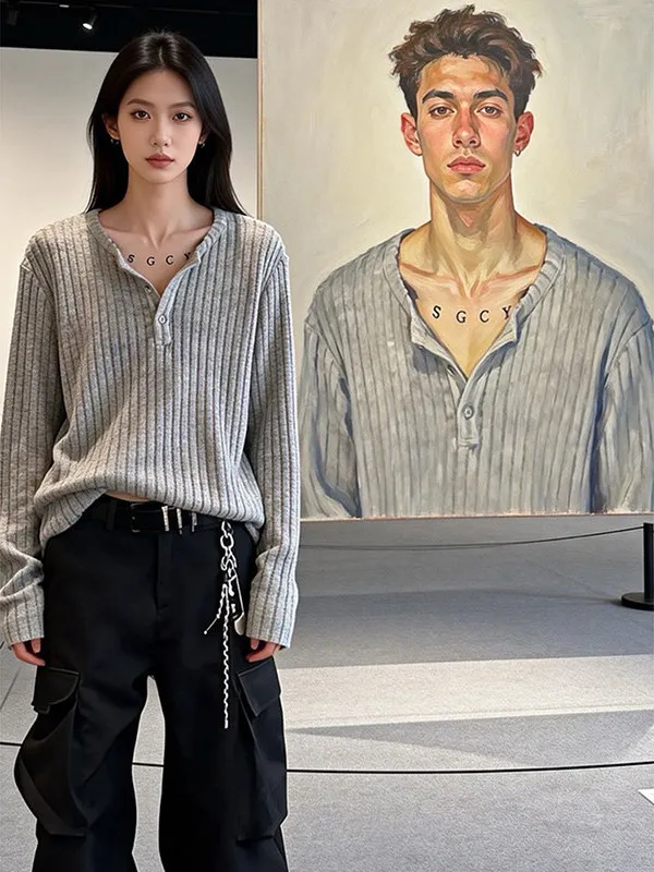 Cleanfit American Textured Long Sleeve T-Shirt Men's Summer Thin Sun Protection Top Henry Collar Outerwear Youth Fashion