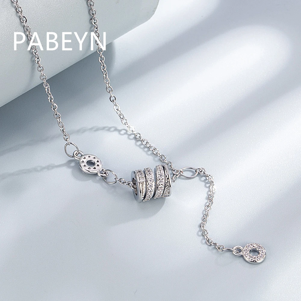 925 Sterling Silver Premium Light Luxury Three-Ring Zircon Tassel Necklace Birthday Party Anniversary Gift Ladies Jewelry
