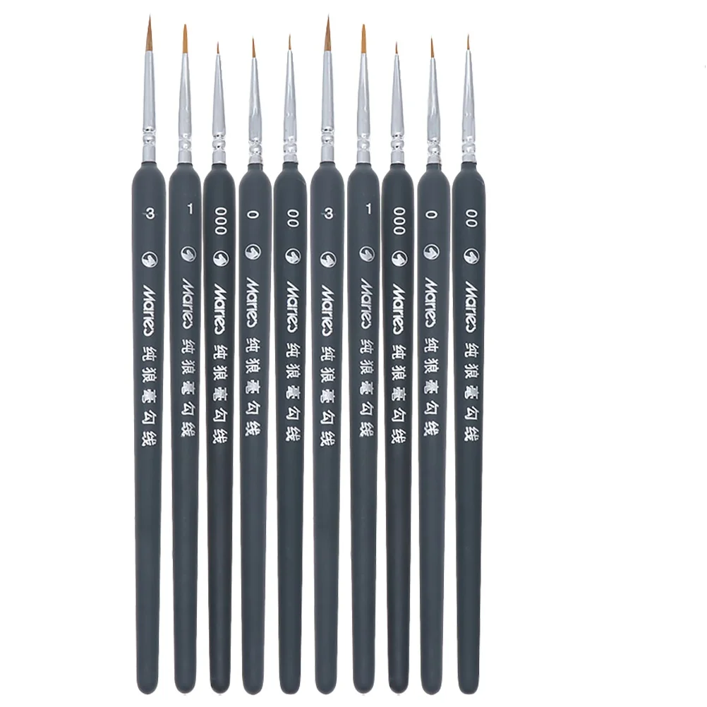 

10pcs Detail Paint Brush Set Fine Detailing Miniature Brushes Black Wooden Handle Travel Art Supplies Painting Tools