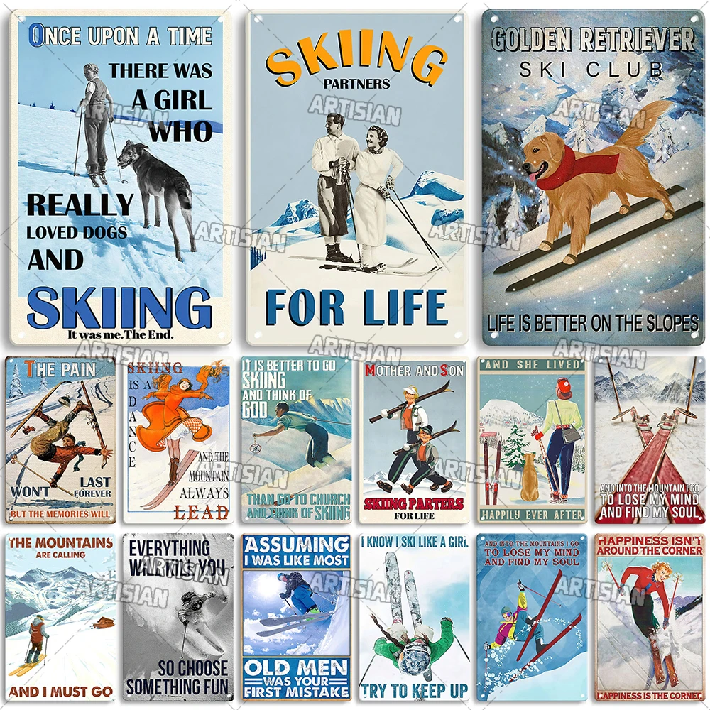 Artisian Skiing Metal Sign Snowboarding Tin Plate Sledding Sport Decorative Plaque Wall Decor Garage Bar Pub Club Hotel Cafe