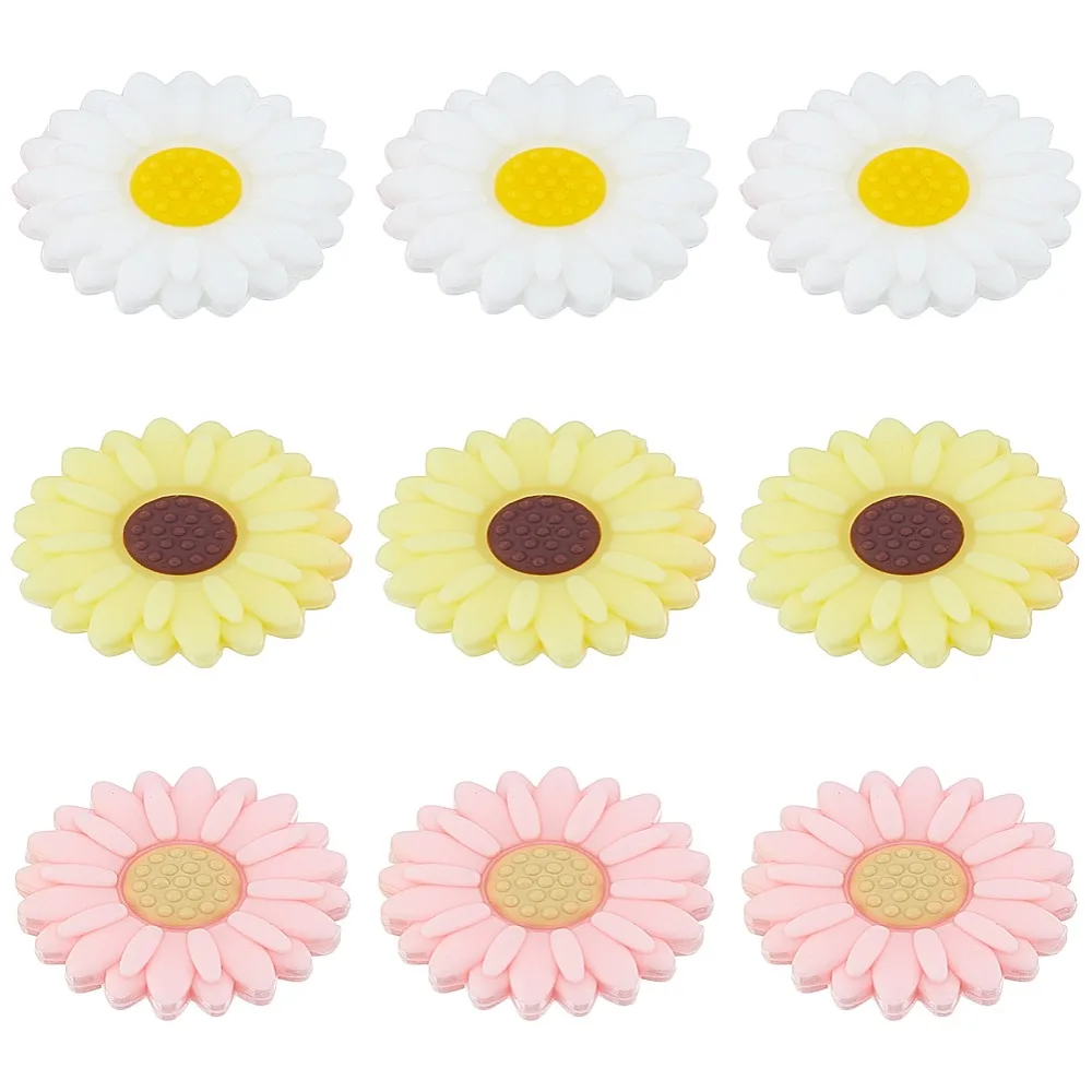 9Pcs 3 Colors Food Grade Eco-Friendly Beads Daisy Mixed Color 19.5x7.5mm Hole: 2mm