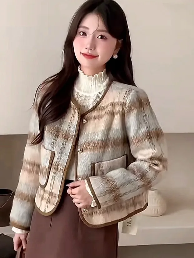 

Thiened ort Plaid Cotton Coat Women's Faionable Winter Outerwear Comfortable Warm Tweed Sle Commute Friendly