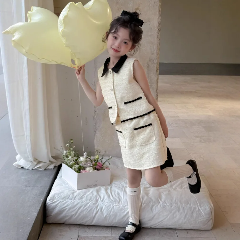 

Children's 2025 Summer Girl Wealthy Qianjin Sleeveless Tank Top Half Skirt Small Fragrant Style Two Piece Set