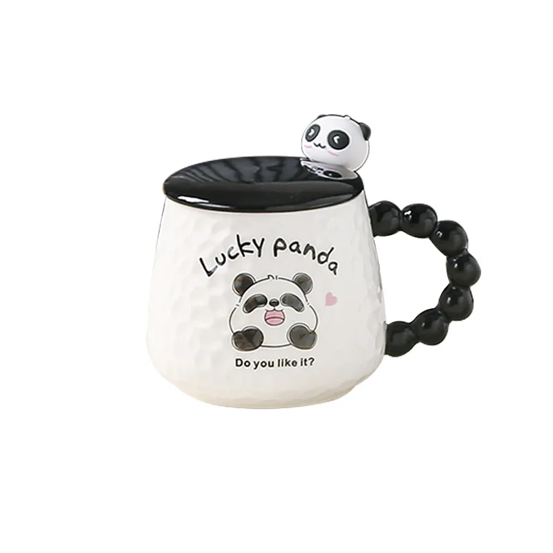 Cute Relief Panda Ceramic Cup High Appearance Level Cartoon Mug with Hand Gift Household Coffee Breakfast Milk Tumbler Cups