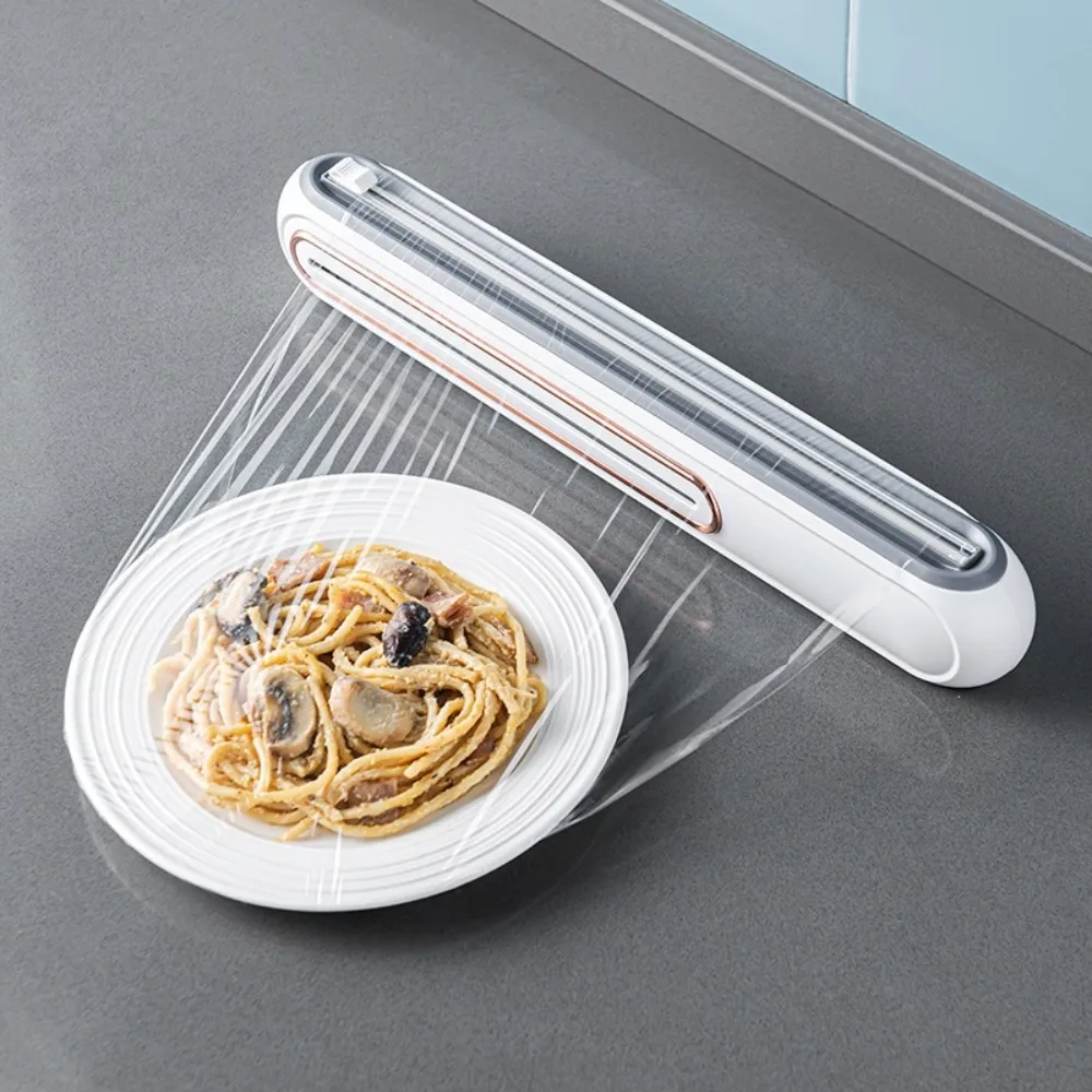 Wall-mounted Magnetic Cling Film Cutting Box with Suction Cup Two-way Sliding Cutter Film Wrap Dispenser Space-saving