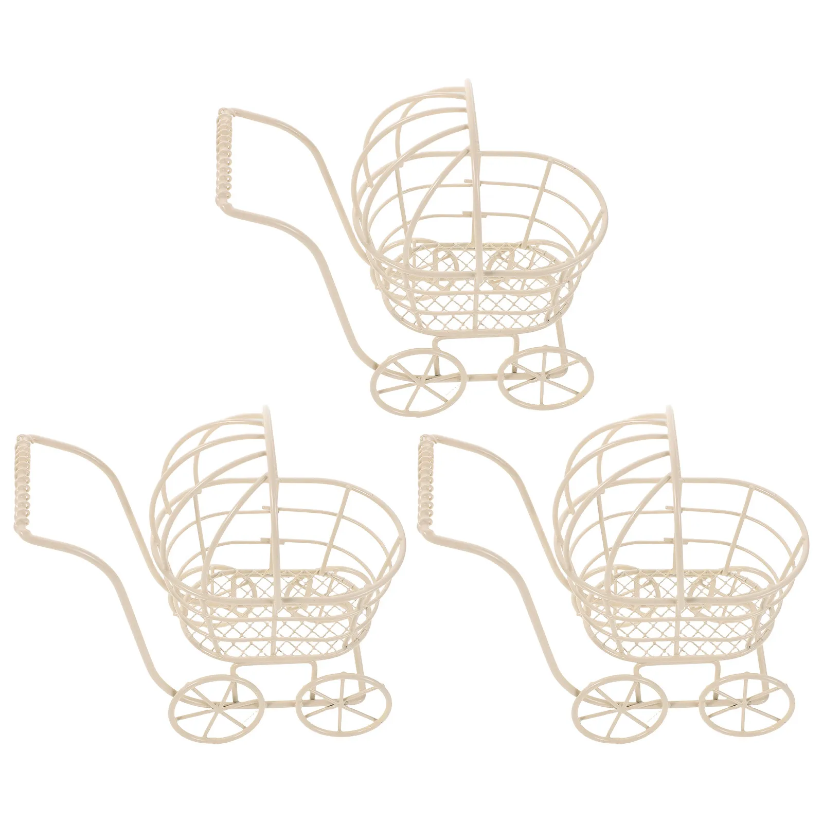 

3Pcs Miniature Baby Stroller Metal Wire Stroller Accessory Tiny Living Room Furniture Ornament Kids Pram Carrying Basket