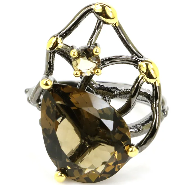 25x20mm Neo-Gothic Pink Raspberry Tourmaline Smoky Topaz Peridot London Blue Topaz Black Gold Silver plated Rings view 4