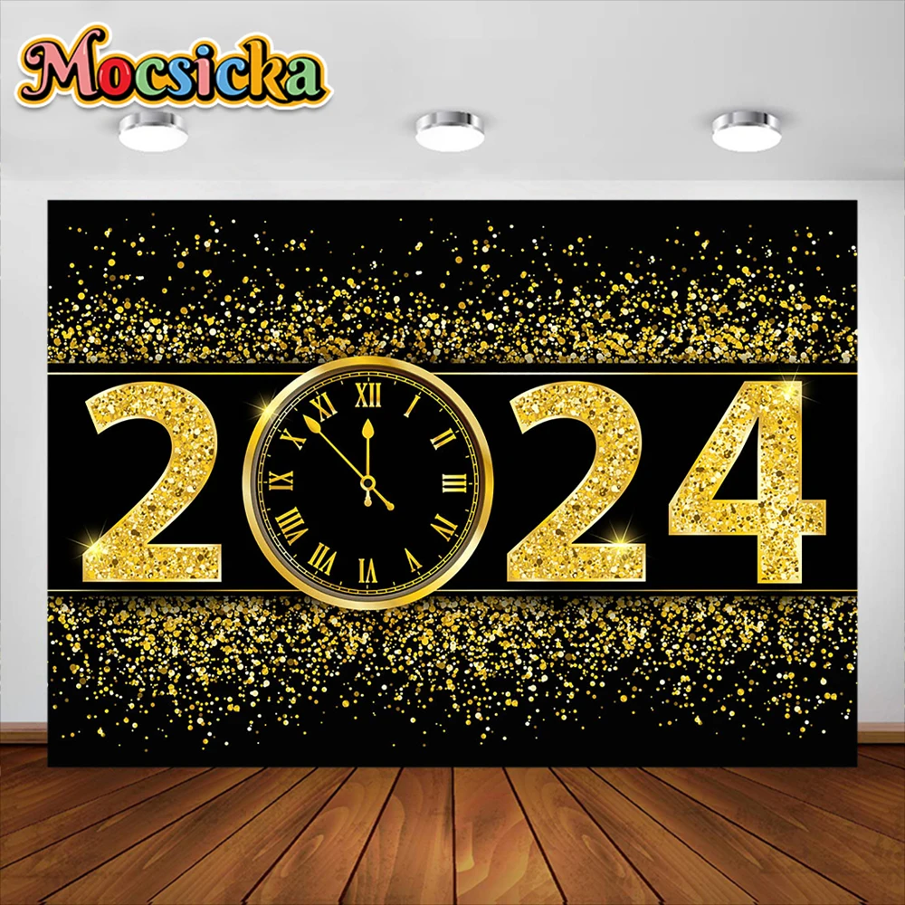 Fondo de fuegos artificiales de Feliz Año Nuevo, cartel de decoración de fiesta familiar, estudio fotográfico, Halo dorado, 2024