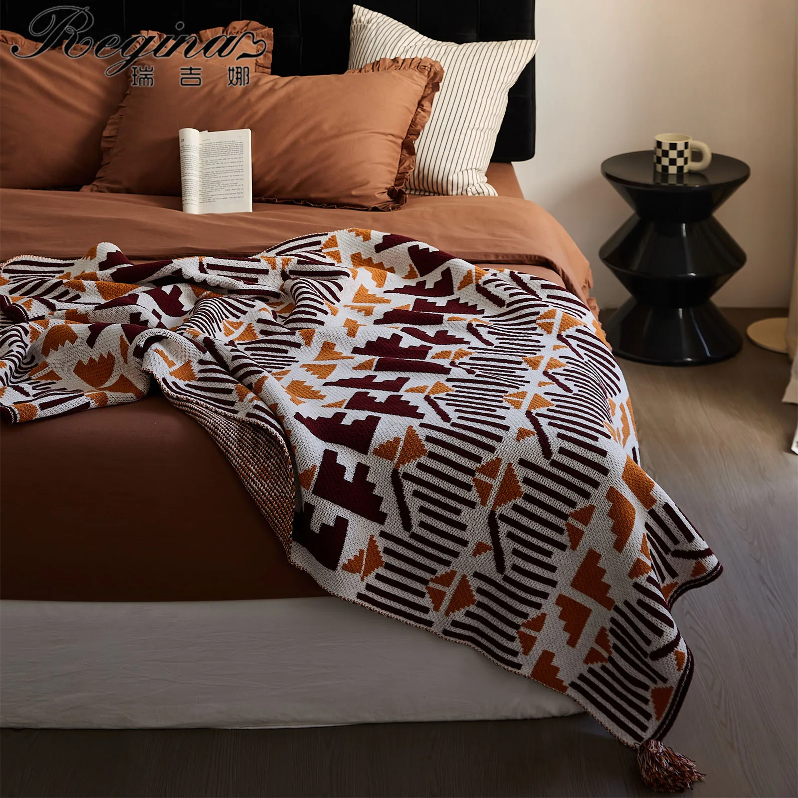 REGINA Bohemian Geometric Pattern Blanket Soft Acrylic Knitted Home Decorative Sofa Bed Cover Blanket Summer Office Nap Blankets