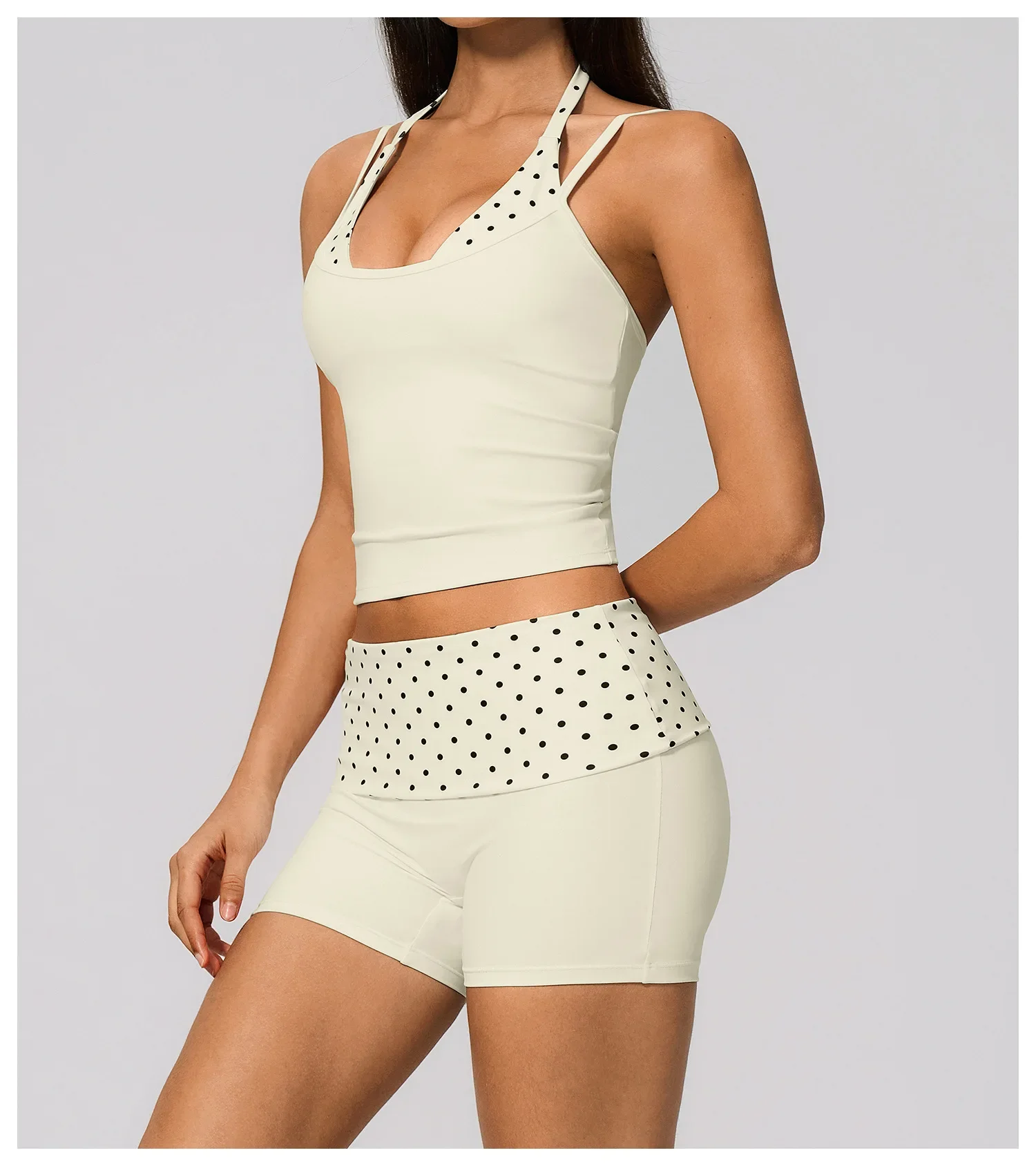 Polka Dot Yoga Tank Top Stoßfestes gestreiftes Fitness-BH Gym Workout Weste Atmungsaktives Sport-Top Neckholder Sportweste mit schönem Rücken – Detail 5