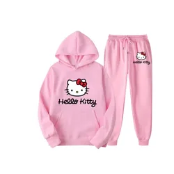 Sanrio HelloKitty Cartoon Anime Women Sweatshirt Sweatpants Set Fashion Men Pullover Pants Suit Spring Autumn Couple Hoodie Pant