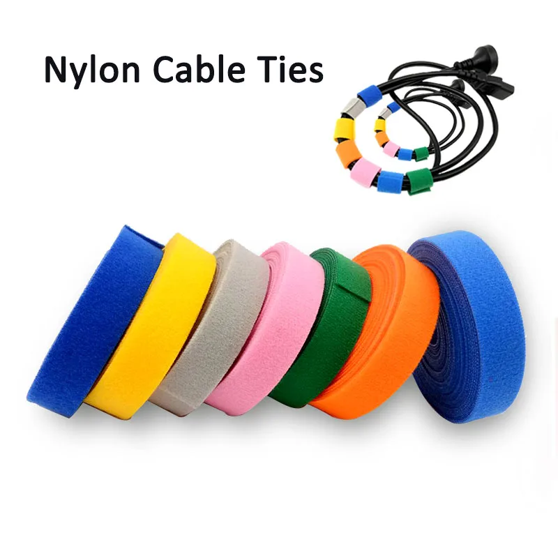 

5 Meters Nylon Cable Ties Power Wire Loop Tape Multifunction Self-adhesive Nylon Straps Fastener Reusable Croppable Cable Ties B