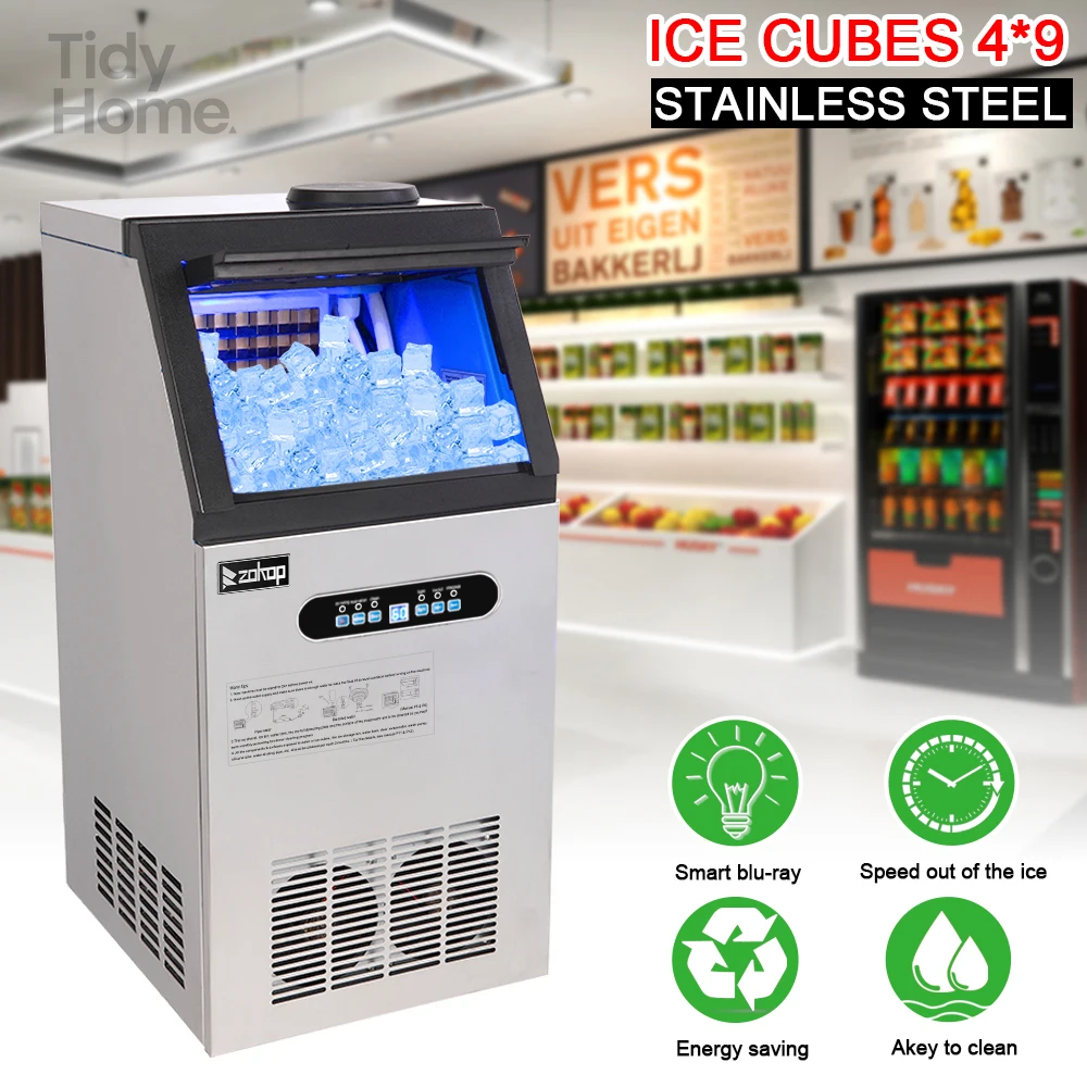24h Ice Maker Stainless Steel Transparent Frosted Lid/Display/4*9 Aluminum Ice Tray,Automatic operation function,for Family,Bars