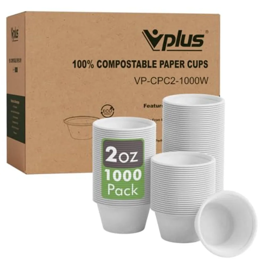 Paquete de 1000 Vasos Desechables para Soufflé de 2 oz, 100% Compostables, Vasos para Porciones, Vasos para Muestras de Alimentos Hechos de Fibra de Bagazo, Perfectos para Salsas