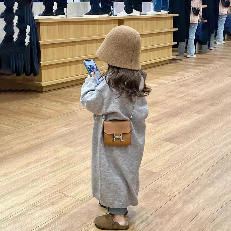 Girls Fashion Cardigan Jackets New Kids Spring Autumn Casual Coats Children Hooded Trend Long Jumper Versatile Knitted Clothing