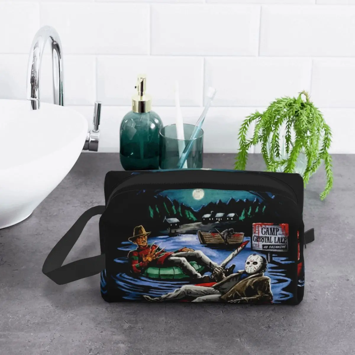 Custom Travel Horror Movie Character Killer Toiletry Bag Halloween Film Cosmetic Makeup for Women Storage Dopp Kit Case