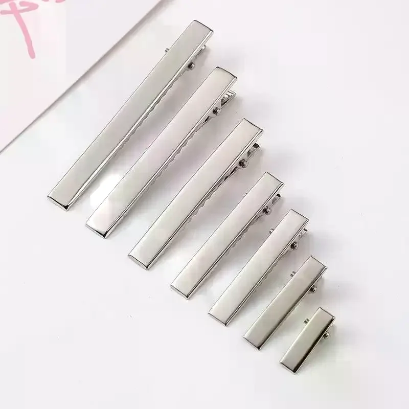 100Pcs Teeth Alligator Hair Clips Rhodium Plated Flat Prong Barrettes Blank DIY Hair Jewelry Making Supplies
