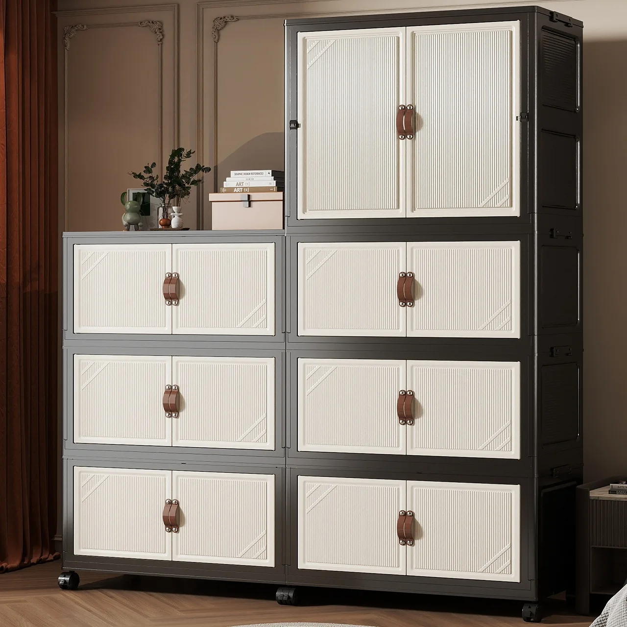 Folding wardrobe large capacity living room storage cabinet plastic bedroom floor bedside table locker