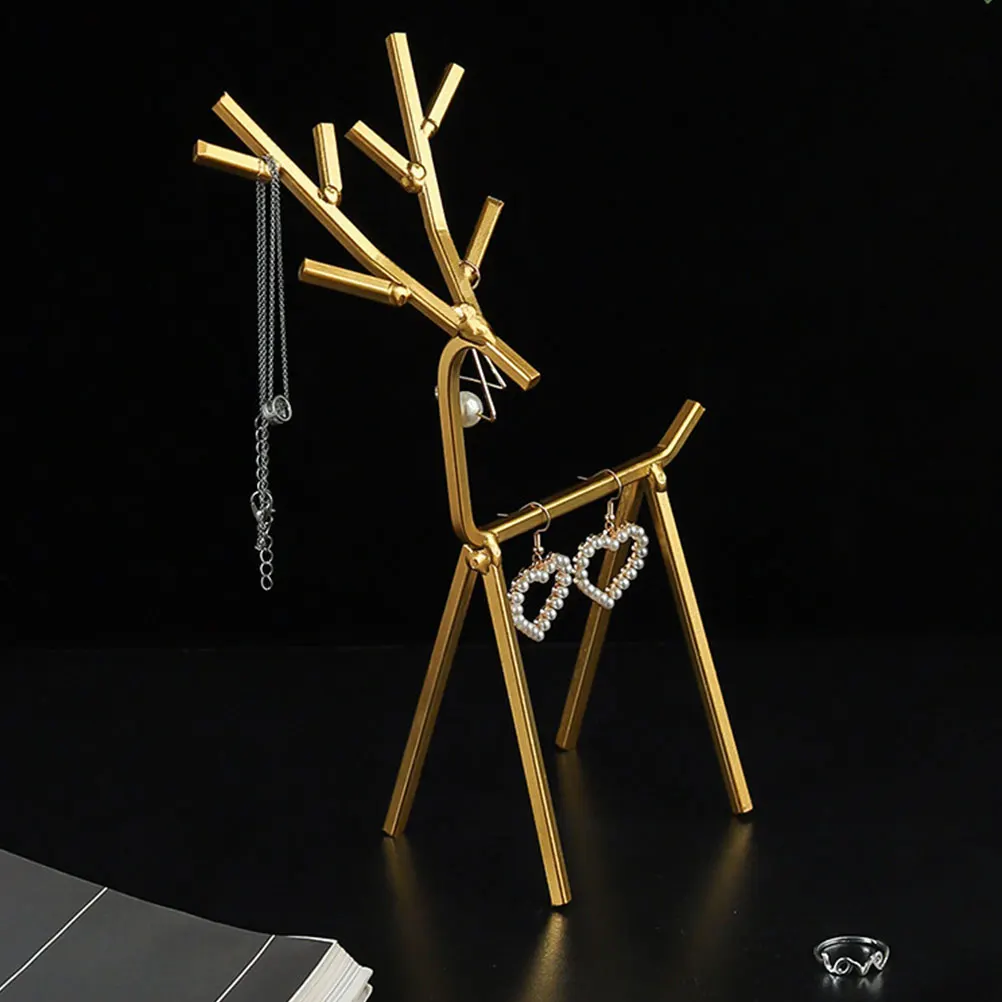 

1Pcs Golden-Toned Deer Jewelry Holder Creative Jewelry Organizer for Desktop Decoration Exquisite Metal Display Stand Iron
