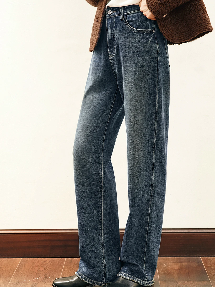 

OLrain Fashion Cement Gray Jeans Women 2025 Spring Summer Cotton Retro Wide Leg Pants Casual Simple Ladies Trousers M57CA93882